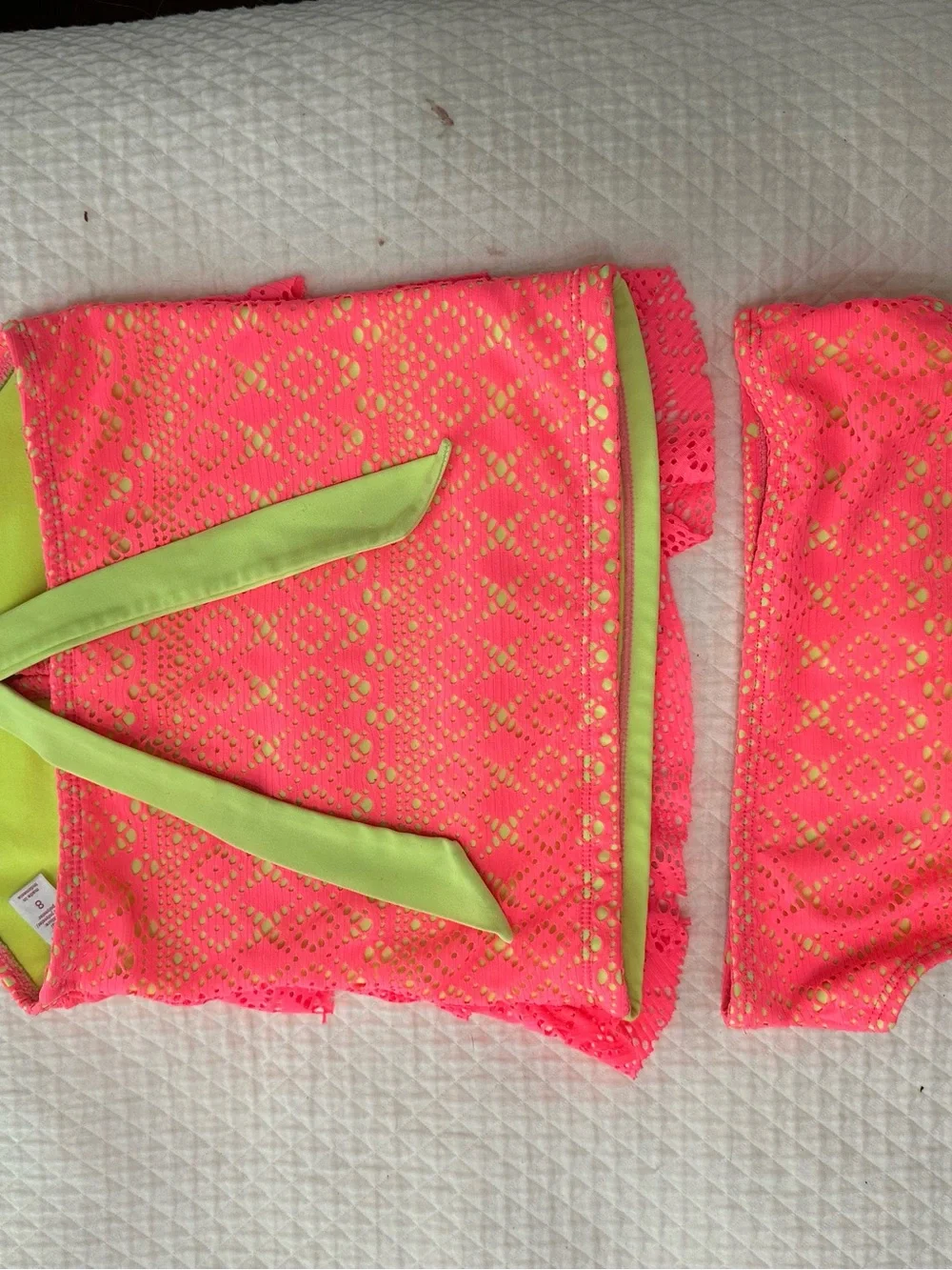 Justice Neon Pink Ruffle Tankini with Lime Green Trim